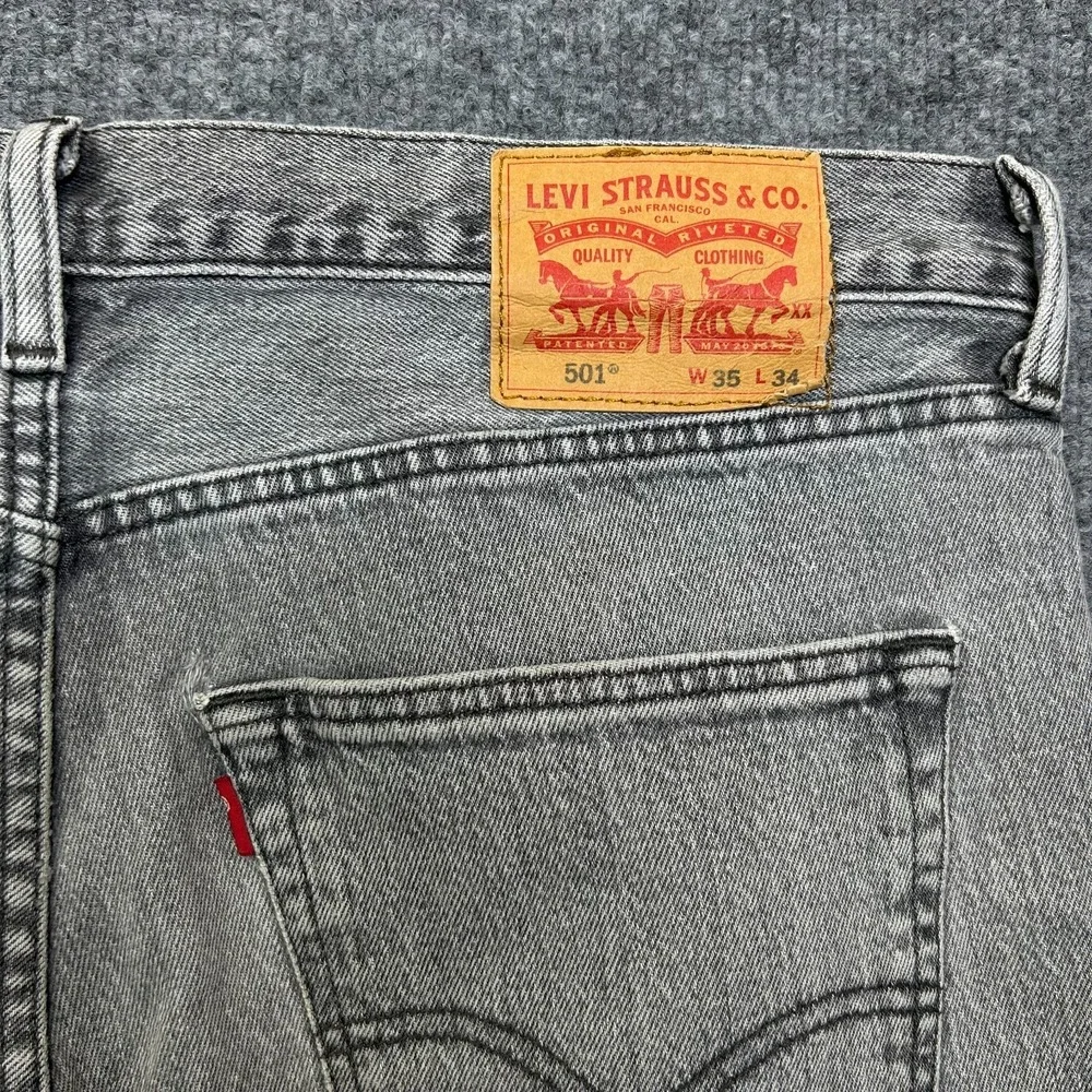 Levi's 501 Original Fit Jeans Men's 37X33 Gray Denim Straight Button Fly - Flaws